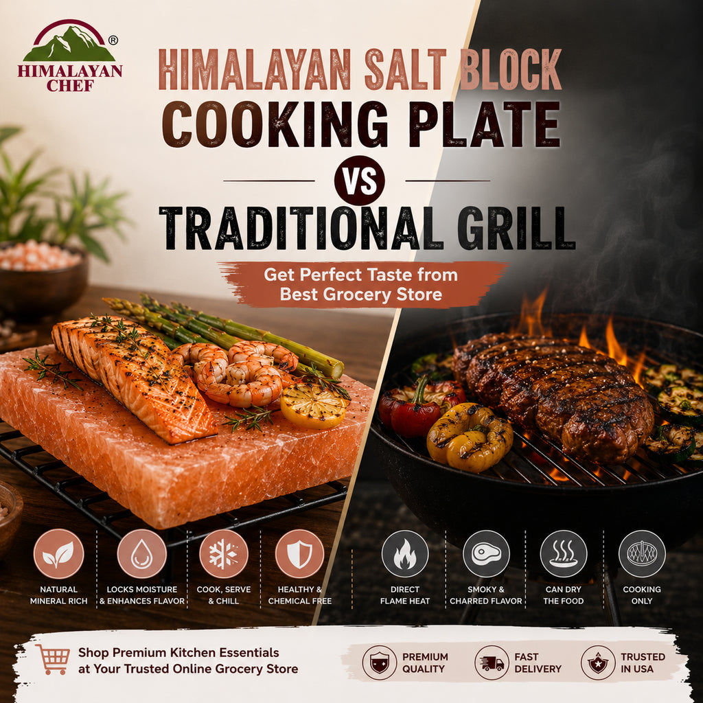 Himalayan Salt Block Cooking Plate Vs Traditional Grill | Get Perfect Taste from Best Grocery Store