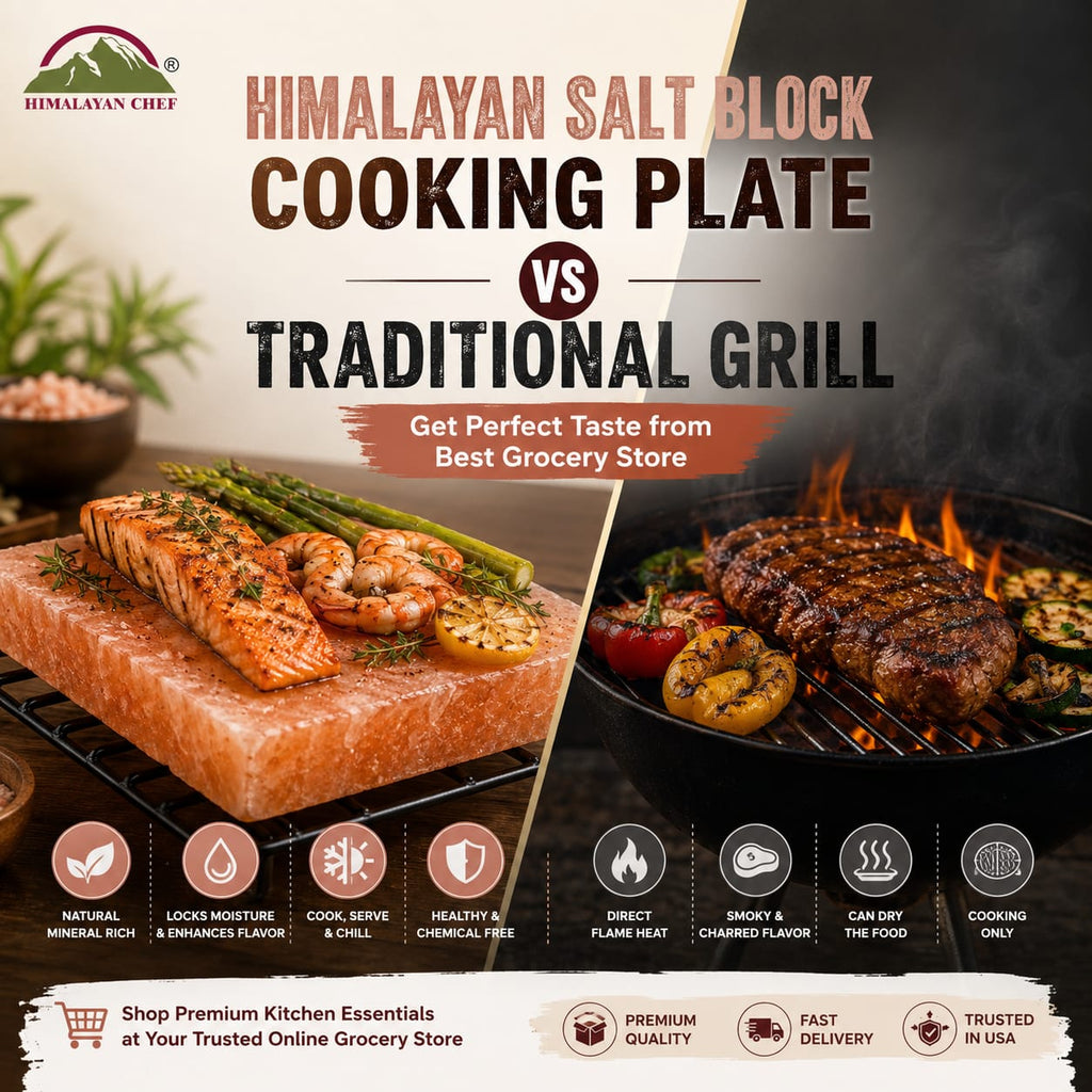 Himalayan Salt Block Cooking Plate Vs Traditional Grill | Get Perfect Taste from Best Grocery Store
