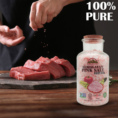 Pink Salt Coarse Wide Mouth Glass Jar with Cork Stopper - 1.1 lbs | Himalayan Chef