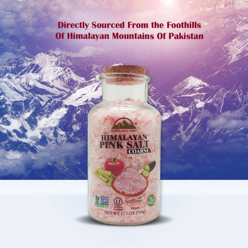 Pink Salt Coarse Wide Mouth Glass Jar with Cork Stopper - 1.1 lbs | Himalayan Chef