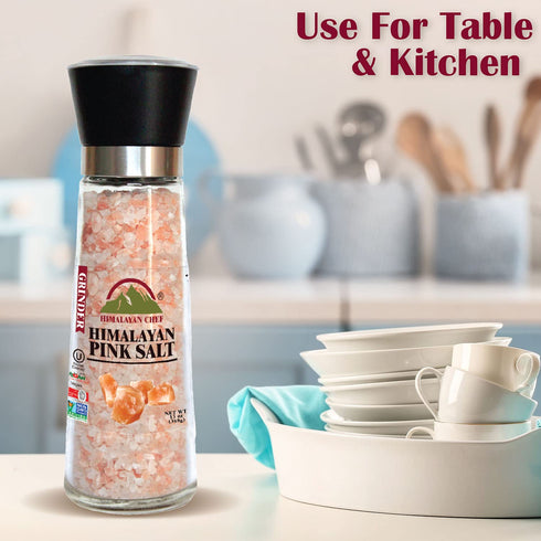 Pink Salt Coarse Large Glass Grinder - 0.81 lbs | Himalayan Chef