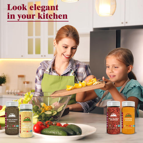 Himalayan Chef Shaker Variety Pack (Turmeric Powder, Black Pepper, Garlic Salt Powder & Red Crushed Pepper)