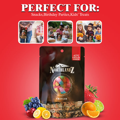 NORTHLANDZ Freeze Dried CRAWLER CANDY | Sweet & Sour Gummy Candy with a Crunch 1oz/each