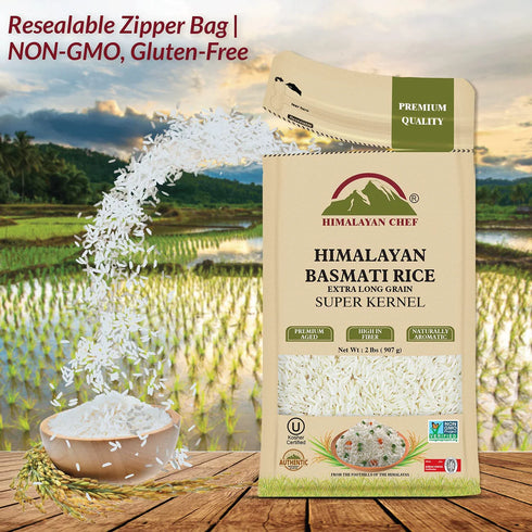 Himalayan Chef Premium White Basmati Rice - 2 Lbs Bag | Pack of 5