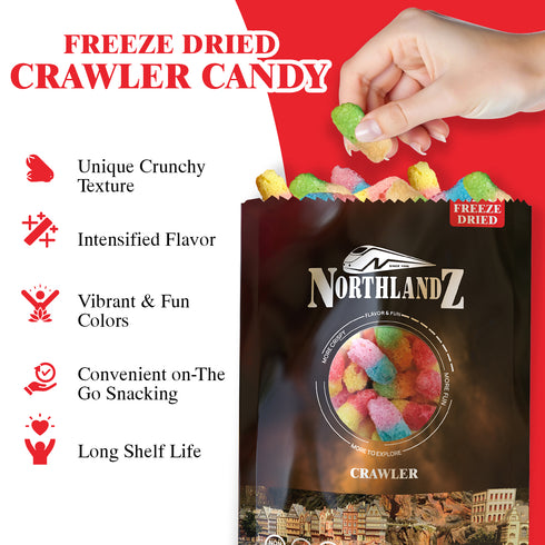 NORTHLANDZ Freeze Dried CRAWLER CANDY | Sweet & Sour Gummy Candy with a Crunch 1oz/each
