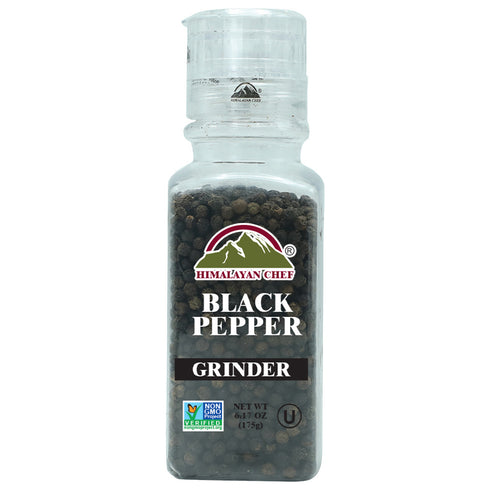 Black Peppercorns-Glass Grinder-0.39 lbs. | Himalayan Chef