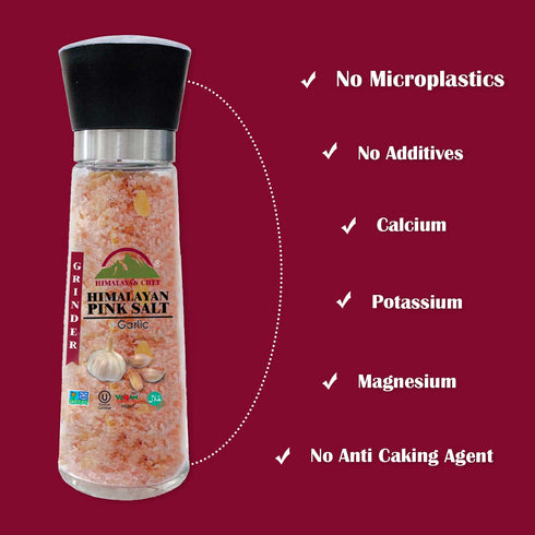 Pink Salt + Garlic + Red Crushed Pepper Large Glass Grinder - 0.66 lbs. | Himalayan Chef