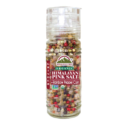 Himalayan Chef Organic Rainbow Pepper Corn & Himalayan Pink Salt Glass Grinder - 0.22 lbs