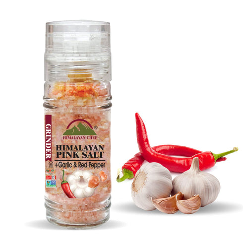 Pink Salt + Garlic + Red Pepper Small Glass Grinder - 0.22 lbs. | Himalayan Chef