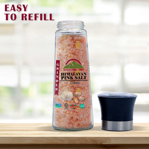 Pink Salt + Garlic + Red Crushed Pepper Large Glass Grinder - 0.66 lbs. | Himalayan Chef