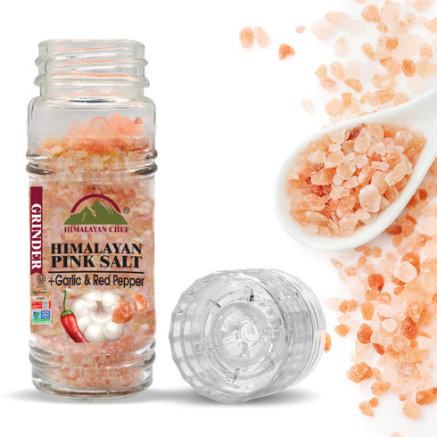 Pink Salt + Garlic + Red Pepper Small Glass Grinder - 0.22 lbs. | Himalayan Chef