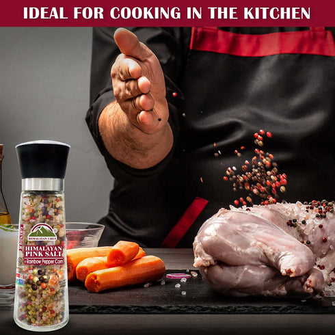 Pink Salt + Rainbow Pepper Large Glass Grinder - 0.78 lbs. | Himalayan Chef