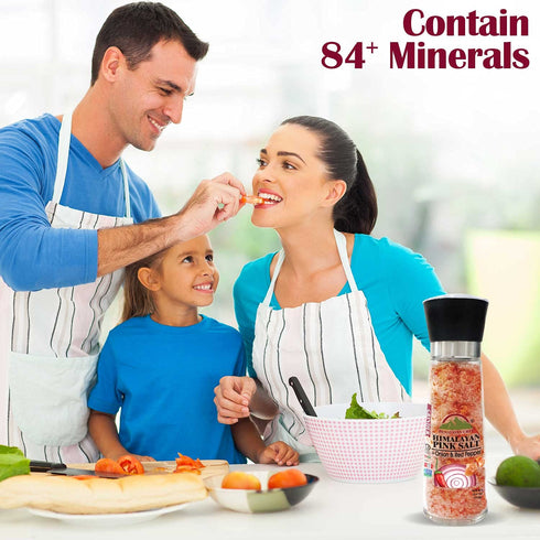 Pink Salt + Onion+ Red Crushed Pepper Large Glass Grinder - 0.66 lbs. | Himalayan Chef