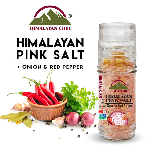 Pink Salt + Onion + Red Pepper Small Glass Grinder - 0.22 lbs. | Himalayan Chef