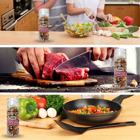 Pink Salt + Rainbow Pepper corn Small Glass Grinder - 0.22 lbs. | Himalayan Chef