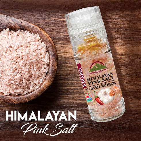 Pink Salt + Garlic + Red Pepper Small Glass Grinder - 0.22 lbs. | Himalayan Chef