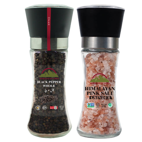 Himalayan Chef Salt and Pepper Grinder Set, Medium Glass refillable Grinder