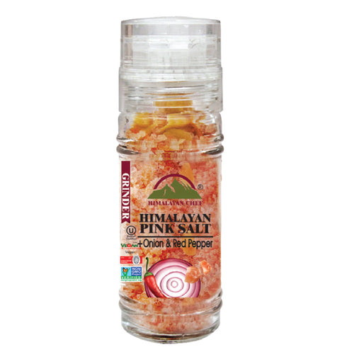 Pink Salt + Onion + Red Pepper Small Glass Grinder - 0.22 lbs. | Himalayan Chef