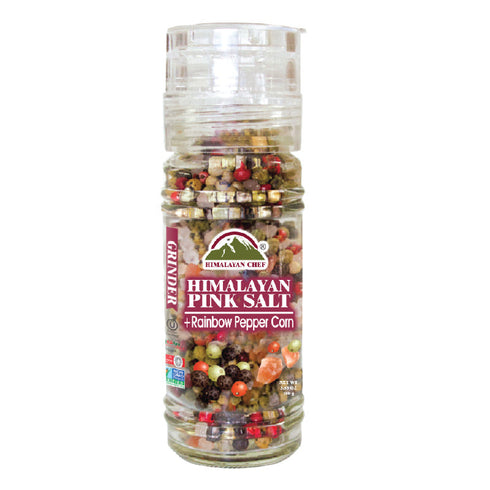 Pink Salt + Rainbow Pepper corn Small Glass Grinder - 0.22 lbs. | Himalayan Chef