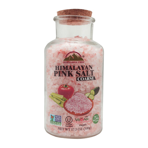 Pink Salt Coarse Wide Mouth Glass Jar with Cork Stopper - 1.1 lbs | Himalayan Chef