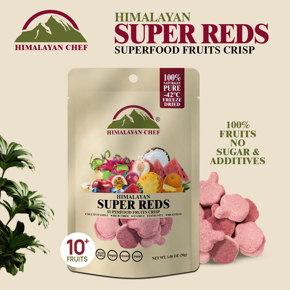 Himalayan Chef Super Reds Freeze-Dried Fruit Crisps, 30g | 10+ Superfo ...
